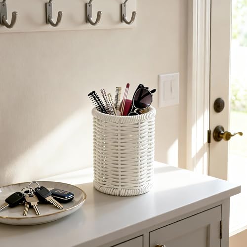 Rattan Jars Cotton Pad Floss Jar Bathroom Vanity Desk Storage (3.15" x 3.15" x 4.33")