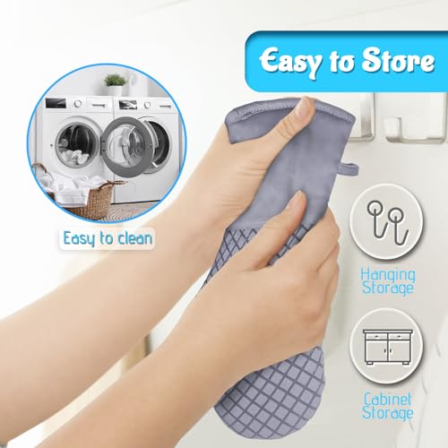 4 Pcs Oven Mitts and Pot Holders (Light Gray)