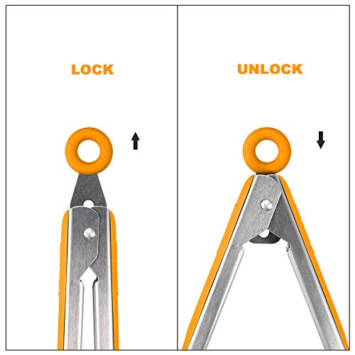 304 Stainless Steel Locking Kitchen Tongs (9" & 9" & 12" & 12" / Orange)