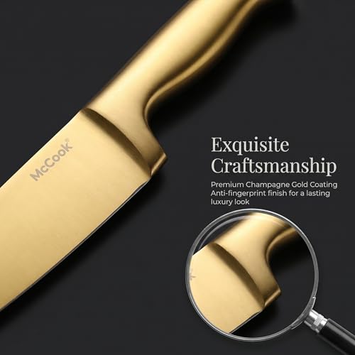 Knife Sets Golden Titanium Stainless Steel Kitchen Knife Block Sets with Built (GoldenBlack / 15 pieces)