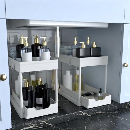 Cabinet 2 Pack Under Sink Organizer (White)