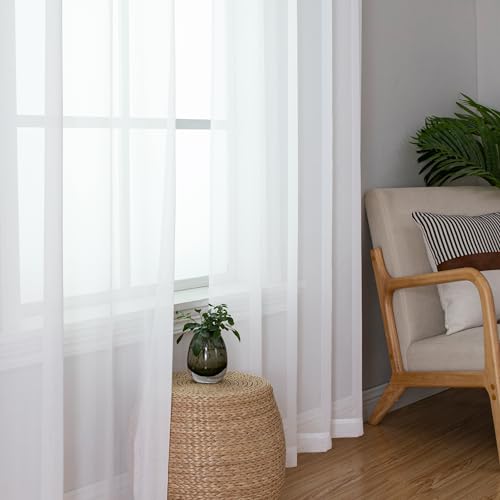 Sheer White Curtains 108 Inches Long (White / 59"W x 108"L (Pack of 2))