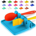 Silicone Utensil Rest with Drip Pad for Multiple Utensils (Medium / Blue)