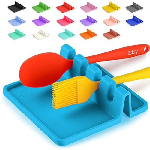 Silicone Utensil Rest with Drip Pad for Multiple Utensils (Medium / Blue)