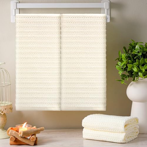 4 Pack Cream Hand Towels Waffle 100% Cotton 13x29 Inch (Cream)