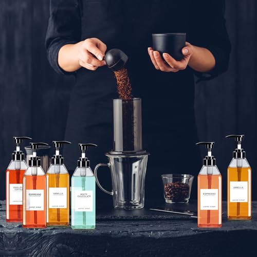6 Pcs Coffee Syrup Dispenser Bottles 16.9 oz 500 ml Square (16.9 oz / Square)