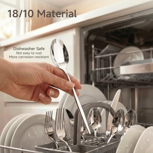 45 Piece Silverware Set for 8 with Serving Utensils (Silver / 45-Piece)