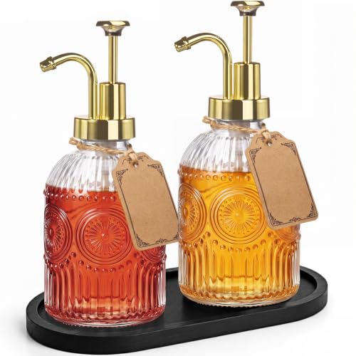 12 oz (350ml) Coffee Syrup Dispenser, Glass Syrup Bottles, 2 Pack (Gold, 2 Pack)