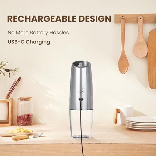 Rechargeable Gravity Salt Pepper Grinder Set (Rechargeable/Single/Silver)