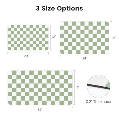 Checkered Dish Mat for Kitchen Coffee Station (Sage / 17" x 32")