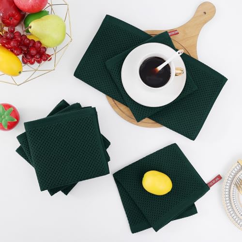 100% Cotton Waffle Weave Kitchen Dish Towels 6 (Blackish Green / 13 X 28 - 6 Pack)