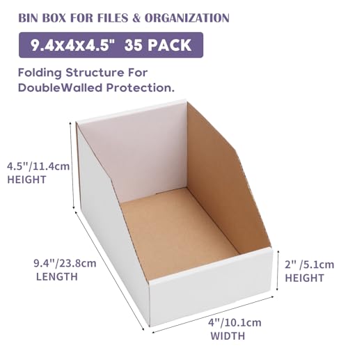Cardboard Storage Bins 35 Pack (9.4x4x4.5 inches / White)