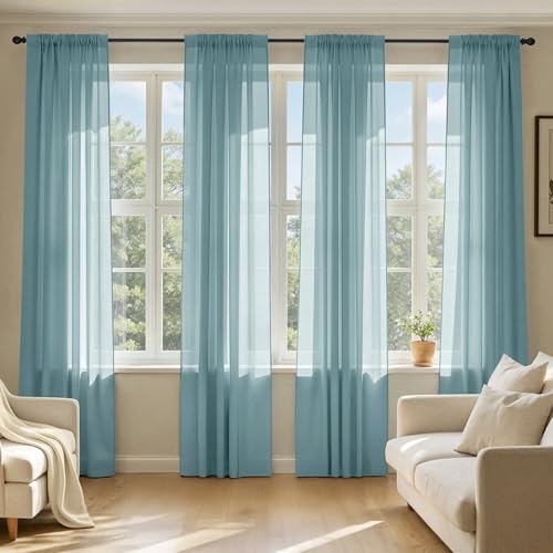 Dusty Blue Sheer Curtains 72 Inches Long 4 Panels 42 x 72 Inches (42"W x 72"L (Pack of 4) / Dusty Blue)