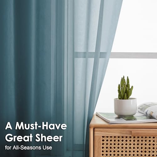 2 Pieces Dusty Blue Sheer Curtains 84 inches Long (Dusty / 42"W x 84"L (Pack of 2))