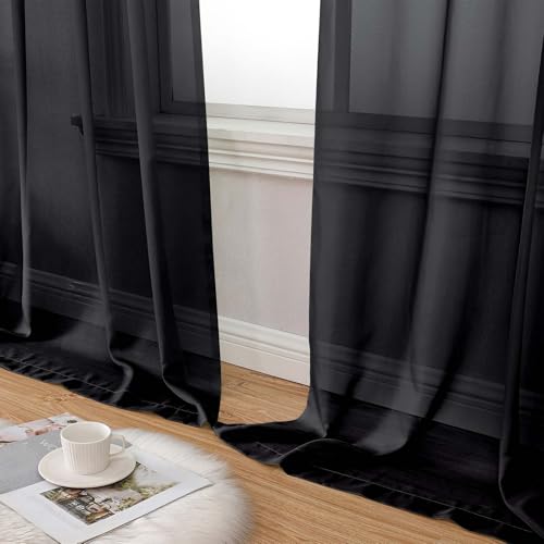 Extra Long Sheer Black Curtains for Bedroom Living Room 108 Inches Long 2 Panels Set (Black / 42"W x 108"L (Pack of 2))