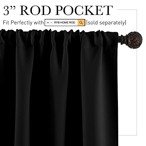Short Blackout Privacy Curtains 30 inch Long for Bathroom Window (Black / 42"W x 30"L (Pack of 2))