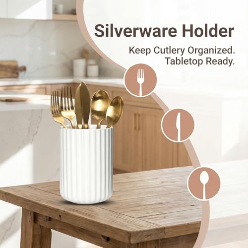 Ceramic Spoon Holder for Coffee Bar (Black Fluted Surface)