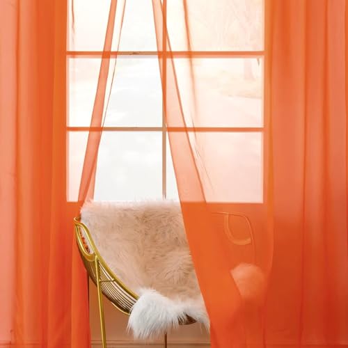 Burnt Orange Sheer Curtains 4 Panels Rod Pocket Semi (Burnt Orange / 52"W x 108"L (Pack of 4))