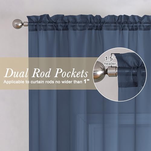 Navy Blue Sheer Curtains 63 Inch Length 2 Panels (Navy Blue / 59"W x 63"L (Pack of 2))