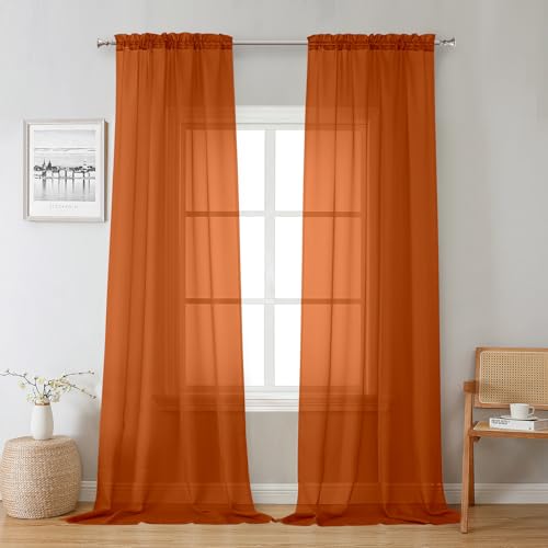 Orange Sheer Curtains 96 Inches Long 2 Panels (Orange / 42"W x 96"L (Pack of 2))