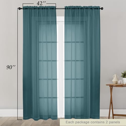 Sheer Dusty Blue Curtains for Bedroom Living Room 90 Inches Long 2 Panels Set (Dusty Blue / 42"W x 90"L (Pack of 2))