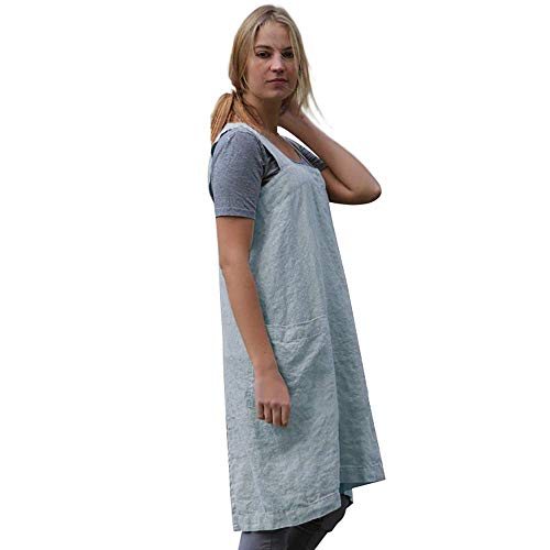 Women's Pinafore Square Apron Baking Cooking Gardening Works Cross Back Cotton (Small / Light Blue)