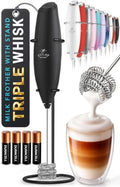 Powerful Milk Frother Wand With Duracell Batteries (Midnight Elite / Triple Whisk + Batteries)