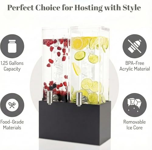 1.25 Gallon Dual Acrylic Beverage Dispenser with Gray Metal Stand (Gray / Dual Dispenser)