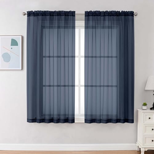 Navy Blue Sheer Curtains 63 Inches Long 2 Panels (Navy Blue / 59"W x 63"L (Pack of 2))