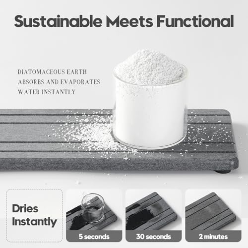 2PCS Diatomite Quick Stone Drying Tray Mat For Bathroom & Kitchen Counter (2pack-9"x 3.5" - Dark Gray)