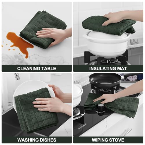 Large Premium Cotton Kitchen Towels 16"x 28" (Dark Green / 16" X 28" - 4 Pack)