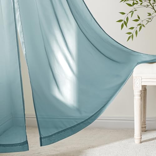 Dusty Blue Sheer Curtains 72 Inches Long 4 Panels 42 x 72 Inches (42"W x 72"L (Pack of 4) / Dusty Blue)