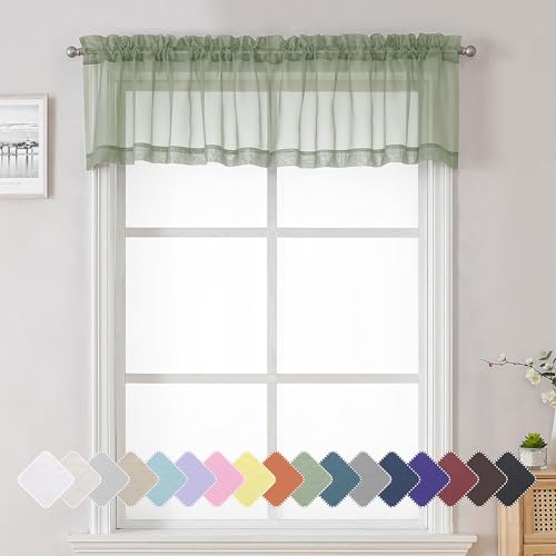 Sage Green Short Sheer Curtains 14 Inch Length 2 PCS (Sage Green / 40"W x 14"L (Pack of 2))