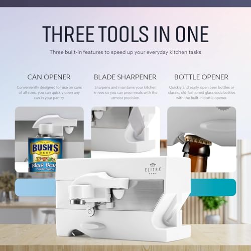Elitra 3-In-1 Under The Cabinet Electric Can Opener – White (White)