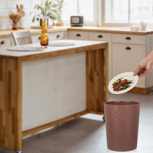 Plastic Small Bathroom Trash Can Wastebasket Garbage Can (Brown / 1.8 Gallon/1 Pack)