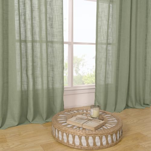 Short Linen Curtains 40 inches Long for Small Window 2 Panels (34"W x 40"L (Pack of 2) / Sage Green)