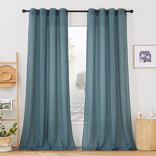 Linen Blend Semi Sheer Curtains (52"W x 108"L (Pack of 2) / Smoke Blue)