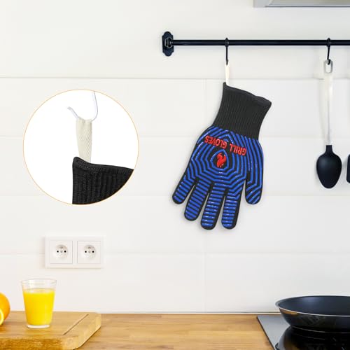 BBQ Gloves Oven Gloves 1472℉ Extreme Heat Resistant (Black Blue / One Size Fits Most(Regular Cuff))