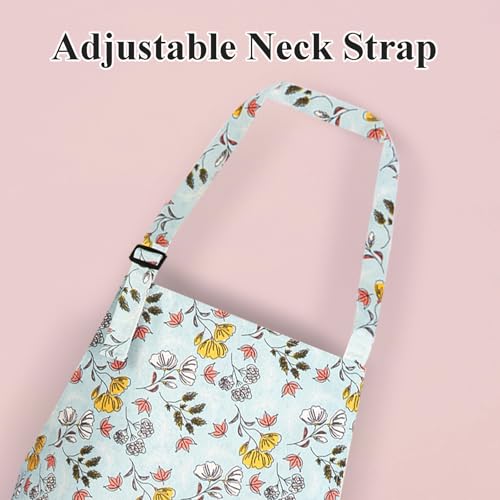 Floral Apron for Women with Pockets Cotton Canvas Waterproof Apron Cooking Baking Painting Gift (Grey)