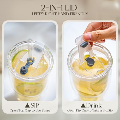 2PCS 20oz Double Wall Glass Tumblers with Lids and Straws