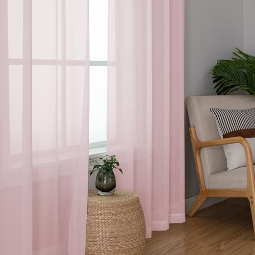 Light Pink Sheer Curtains 63 Inch Length 2 Panels Set for Living Room (Blush / 42"W x 63"L (Pack of 2))