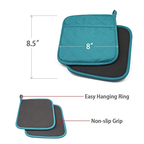 2Pcs Cotton and Neoprene Oven Pads Pot Holders with Pocket 8"x8.5" Dual (Green)