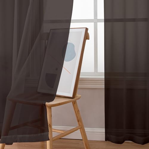 Sheer Chocolate Brown Curtains 90 inches Long 2 Panels (Chocolate Brown / 42"W x 90"L (Pack of 2))
