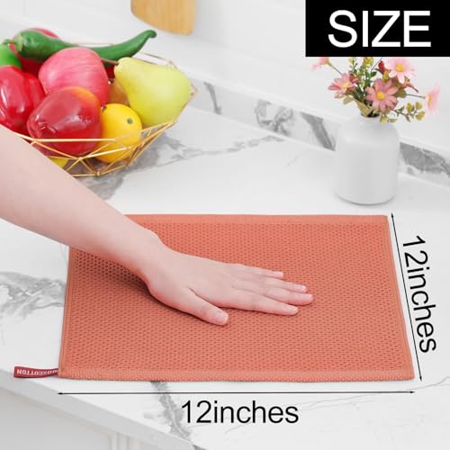 100% Cotton Waffle Weave Kitchen Dish Cloths 8 (Coral / 12 X 12 - 8 Pack)