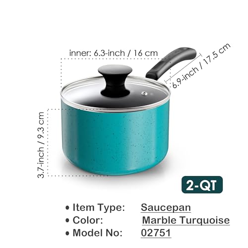 Basic 2 Quart Nonstick Saucepan with Glass Lid (2 Quarts / Turquoise)