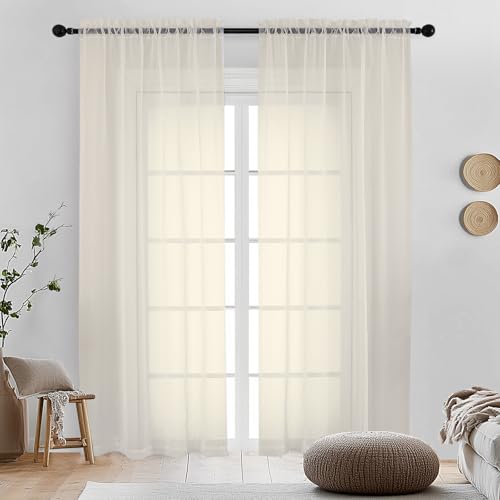 Cream Sheer Curtains 72 Inches Long 2 Panels (Cream / 42"W x 72"L (Pack of 2))