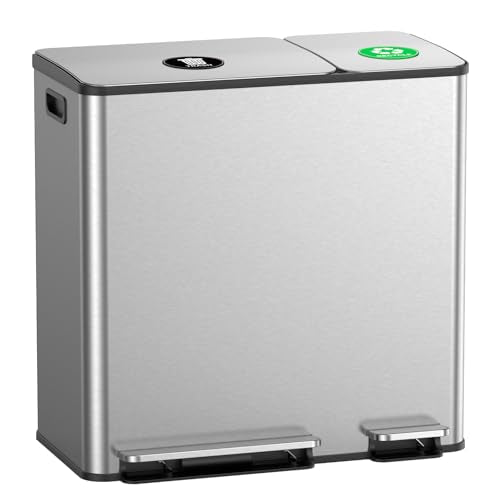 Dual Trash and Recycling Bins for Kitchen (Silver / 13+6 Gallon)