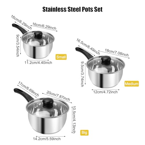 3pcs Stainless Steel Saucepan Set