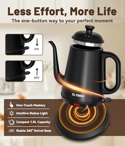 1L Gooseneck Electric Kettle for Pour Over Coffee & Tea (Black)