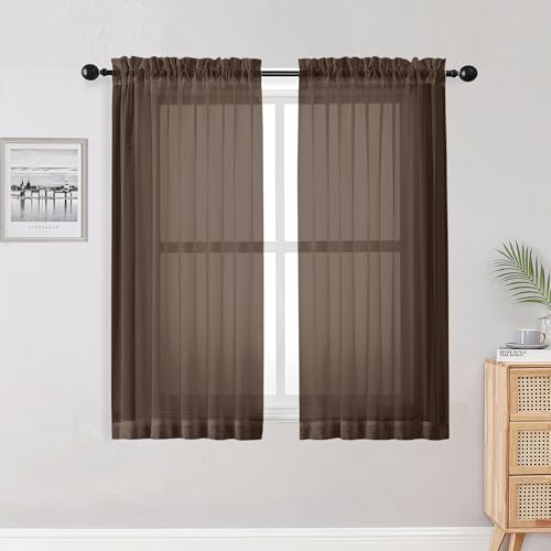 Sheer Curtains 54 inches Long for Living Room Bedroom (Chocolate / 42"W x 54"L (Pack of 2))